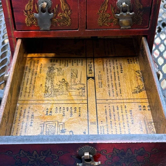 Vintage red lacquered wood Asian style jewelry box - Picture 14 of 17